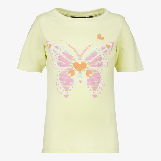 Meisjes T-shirt met vlinder lichtgeel