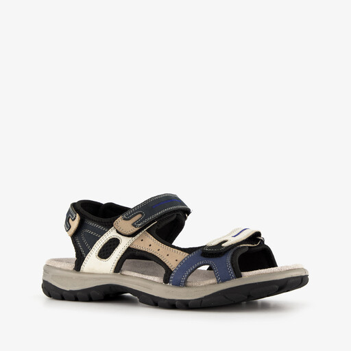 Leren dames sandalen beige blauw