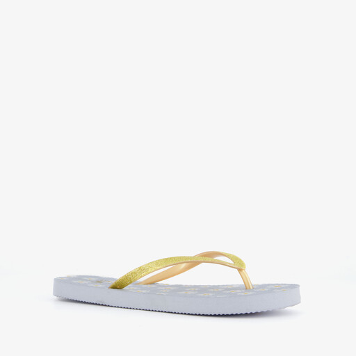Dames teenslippers met madeliefjes blauw