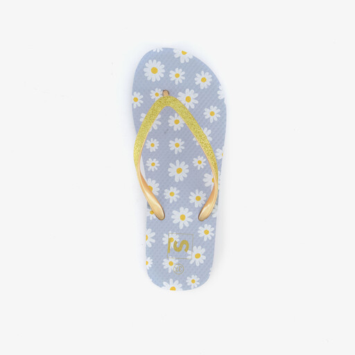 Dames teenslippers met madeliefjes blauw