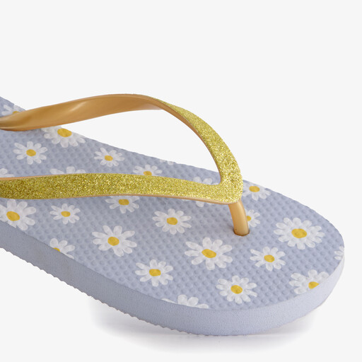 Dames teenslippers met madeliefjes blauw