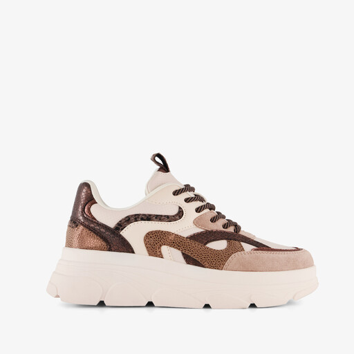 Dames dad sneakers beige bruin