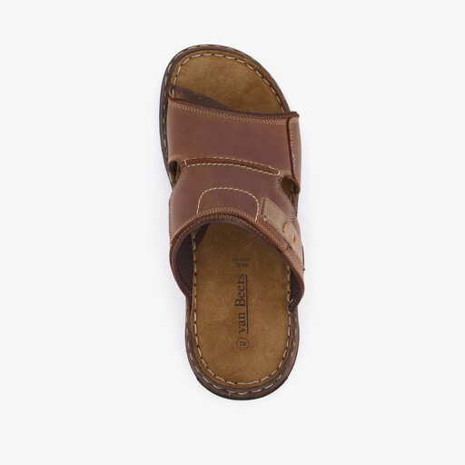 Leren heren slippers cognac bruin