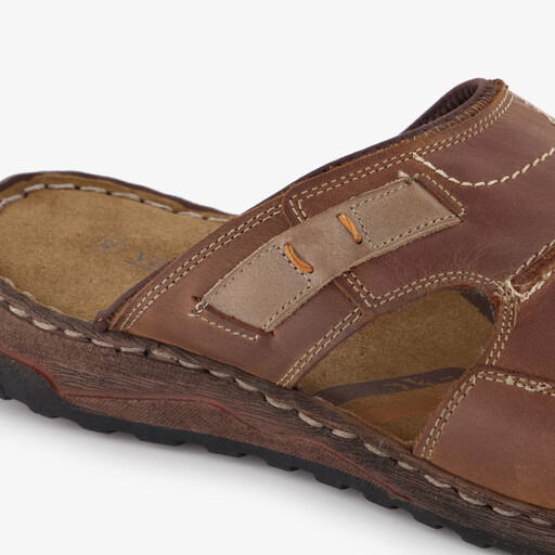Leren heren slippers cognac bruin