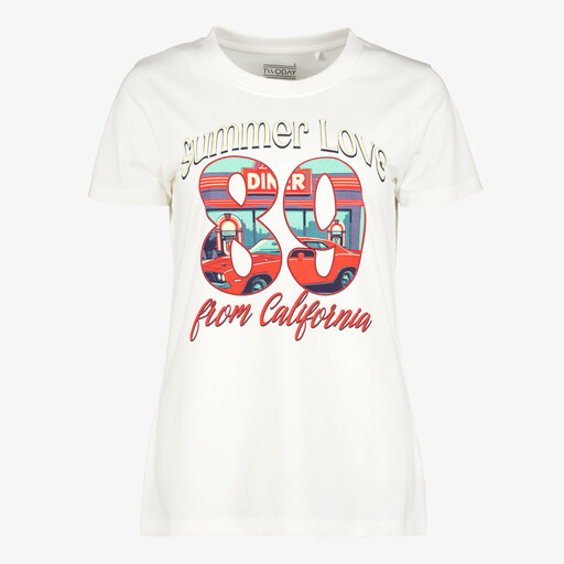 Dames T-shirt met opdruk wit rood