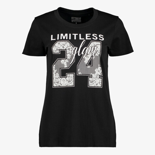 Dames T-shirt met kanten opdruk zwart