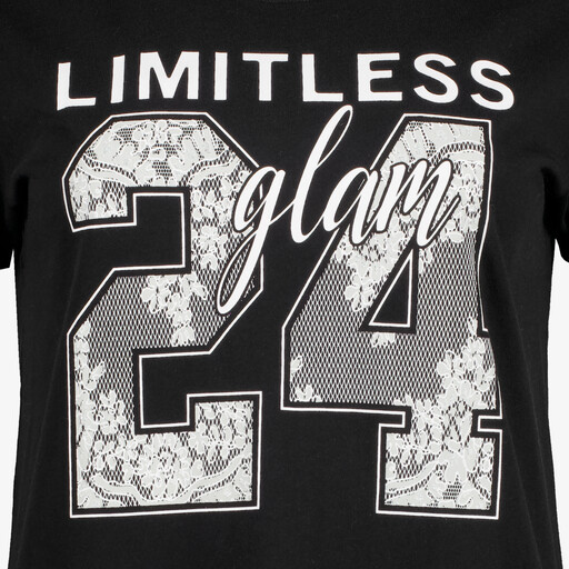 Dames T-shirt met kanten opdruk zwart