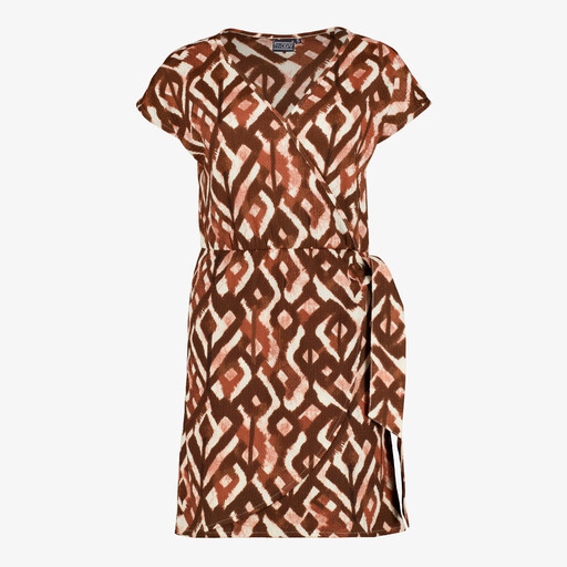 Dames jurk met grafische print bruin