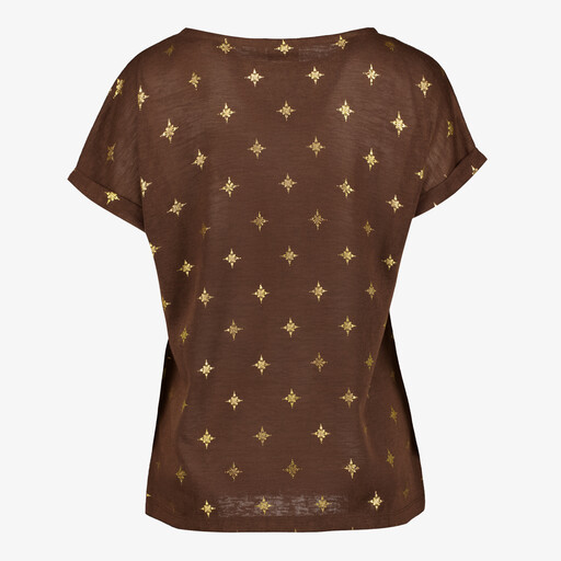 Dames top met goudkleurige print bruin