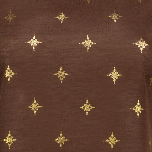 Dames top met goudkleurige print bruin