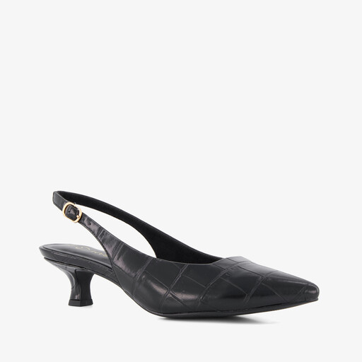 Dames slingback pumps croco print zwart