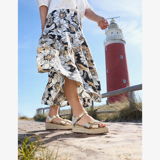 Dames maxi rok met bloemenprint beige zwart