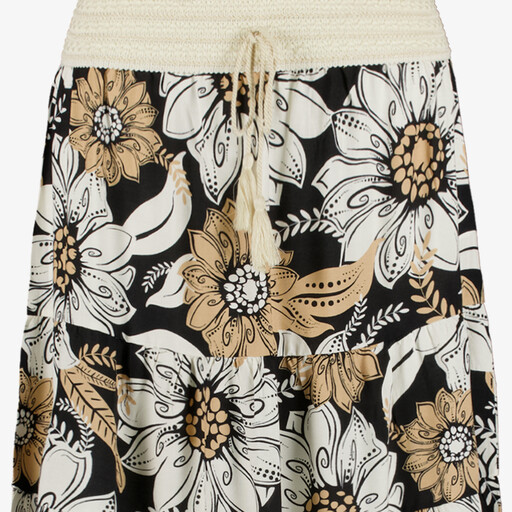 Dames maxi rok met bloemenprint beige zwart
