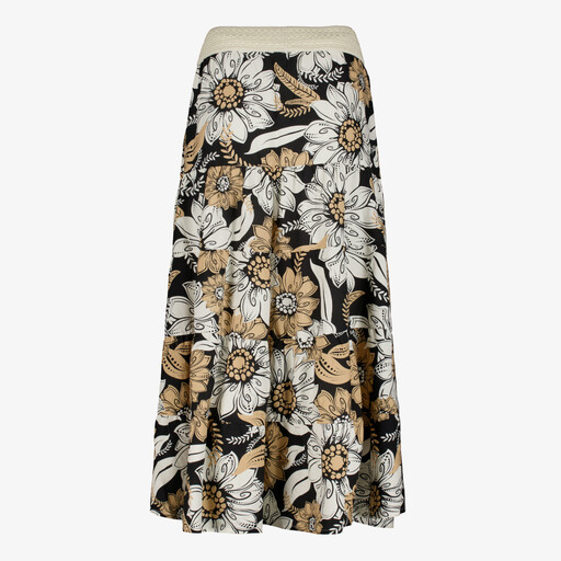 Dames maxi rok met bloemenprint beige zwart