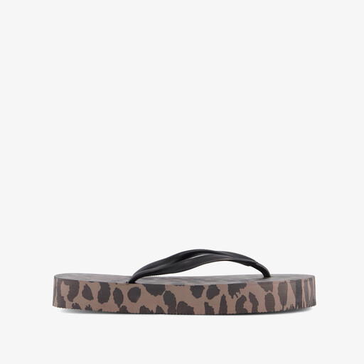 Dames teenslippers met panterprint bruin zwart
