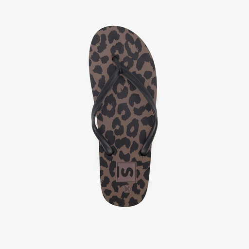 Dames teenslippers met panterprint bruin zwart