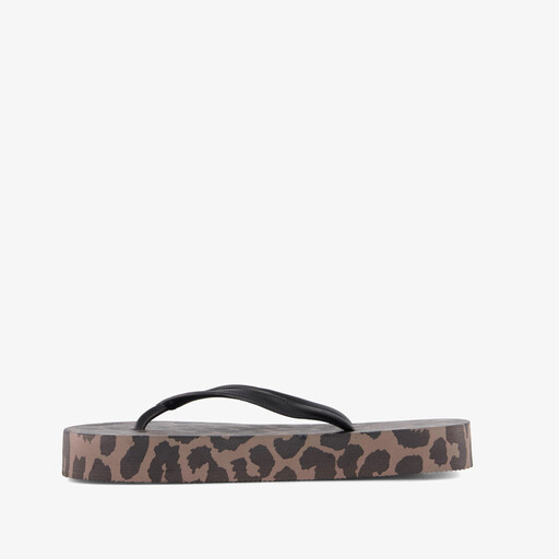 Dames teenslippers met panterprint bruin zwart