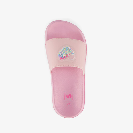 Meisjes badslippers met hartje roze