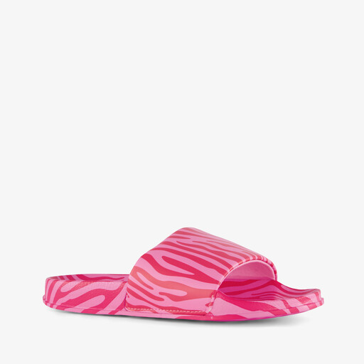 Dames badslippers met zebraprint roze rood