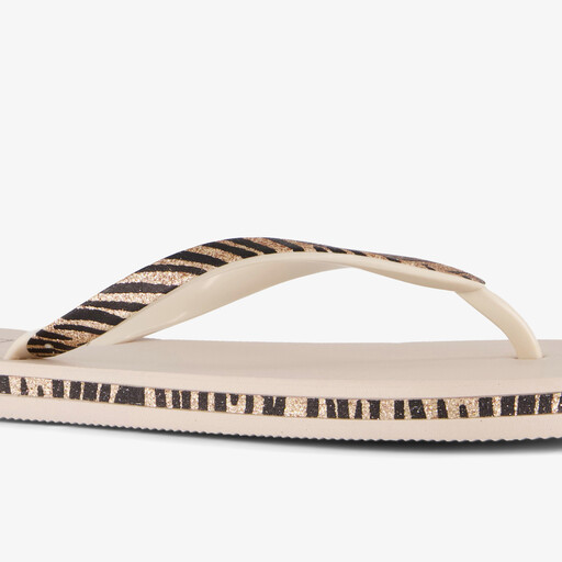 Dames teenslippers met tijgerprint beige
