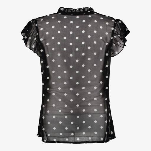 Transparante dames blouse zwart witte stippen