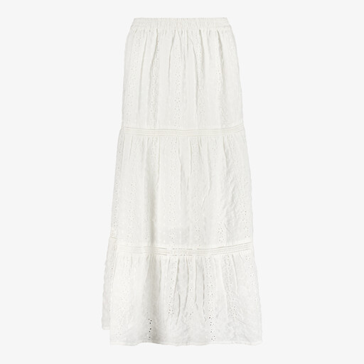 Dames lange witte rok met broderie