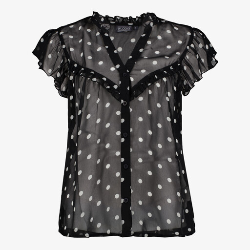 Transparante dames blouse zwart witte stippen
