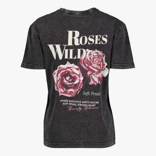 Dames acid wash T-shirt met backprint zwart