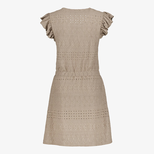 Dames jurk met ajour details taupe