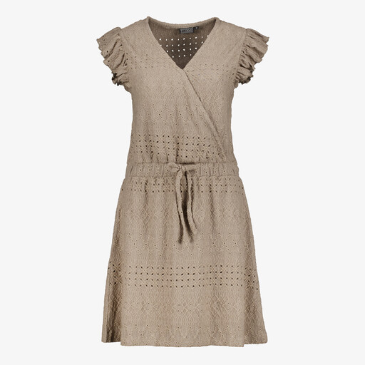 Dames jurk met ajour details taupe