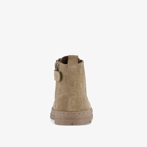 Suède meisjes veterboots met bloemetjes taupe