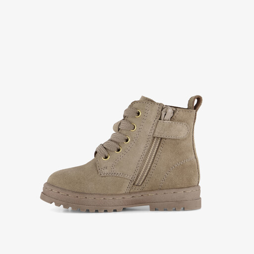 Suède meisjes veterboots met bloemetjes taupe