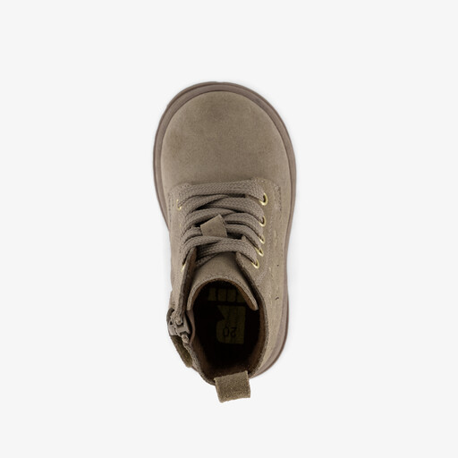 Suède meisjes veterboots met bloemetjes taupe