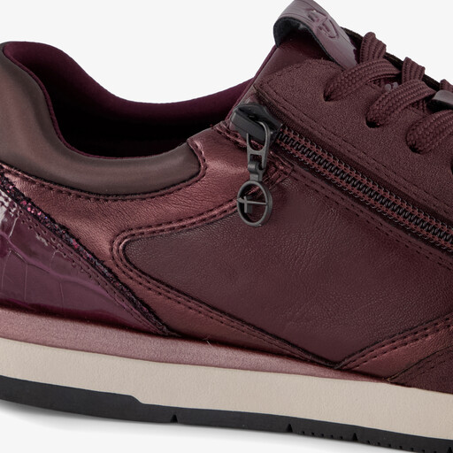 Dames sneakers met rits bordeauxrood