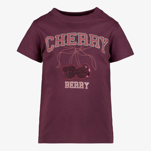 Meisjes T-shirt met kersen en pailletten rood