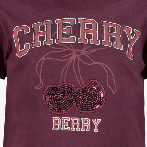Meisjes T-shirt met kersen en pailletten rood