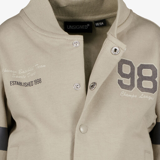 Jongens baseball vest met backprint beige