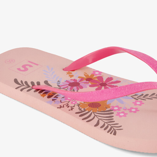 Dames teenslippers met bloemenprint roze