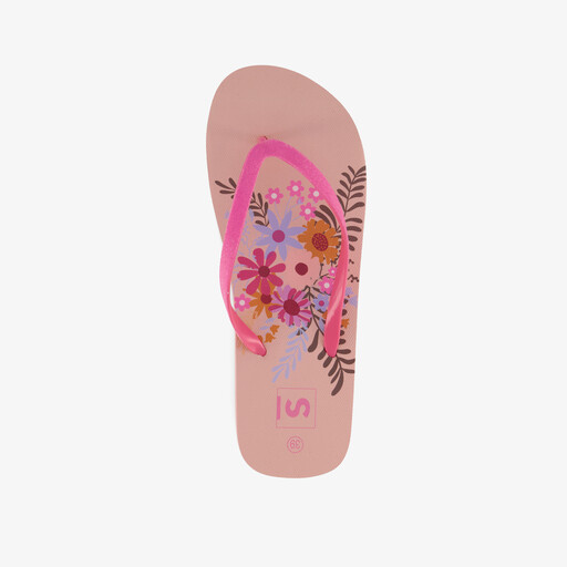 Dames teenslippers met bloemenprint roze