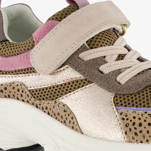 Leren meisjes sneakers bruin roze cheetah print