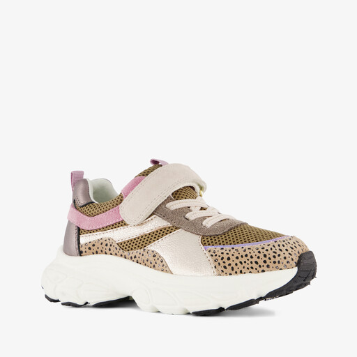 Leren meisjes sneakers bruin roze cheetah print