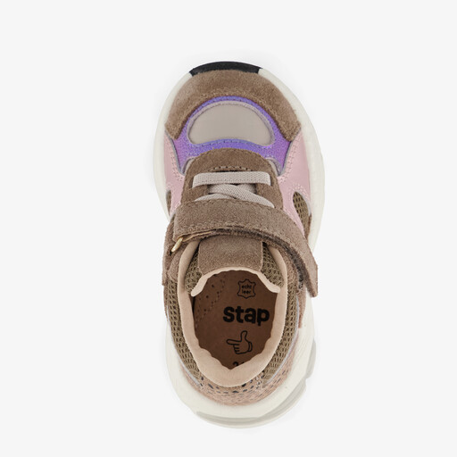 Leren meisjes sneakers met metallic details bruin