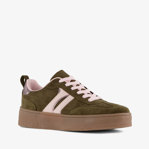 Dames sneakers donkergroen roze
