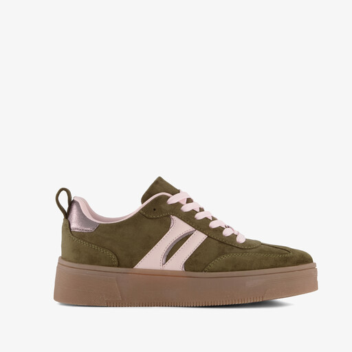 Dames sneakers donkergroen roze