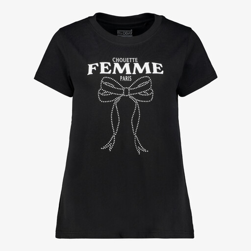 Dames T-shirt met strik zwart
