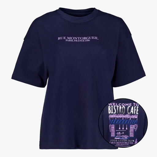 Dames T-shirt met backprint donkerblauw