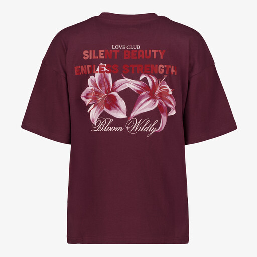 Oversized dames T-shirt met backprint bordeaux