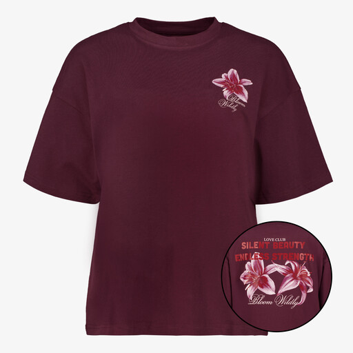 Oversized dames T-shirt met backprint bordeaux