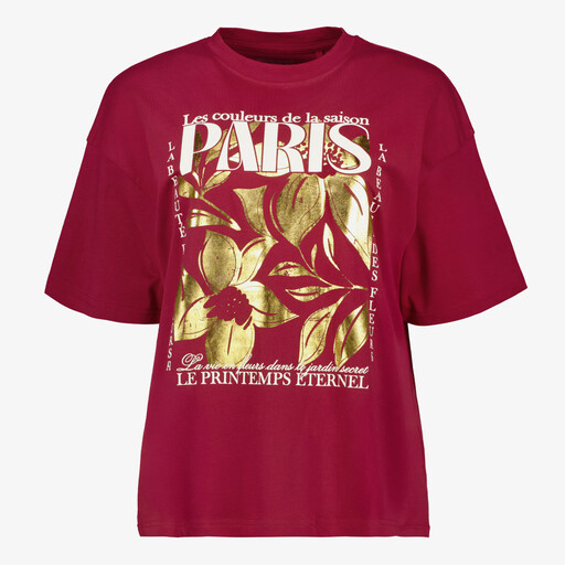 Oversized dames T-shirt met print rood goud