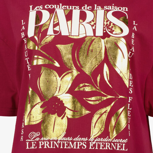 Oversized dames T-shirt met print rood goud